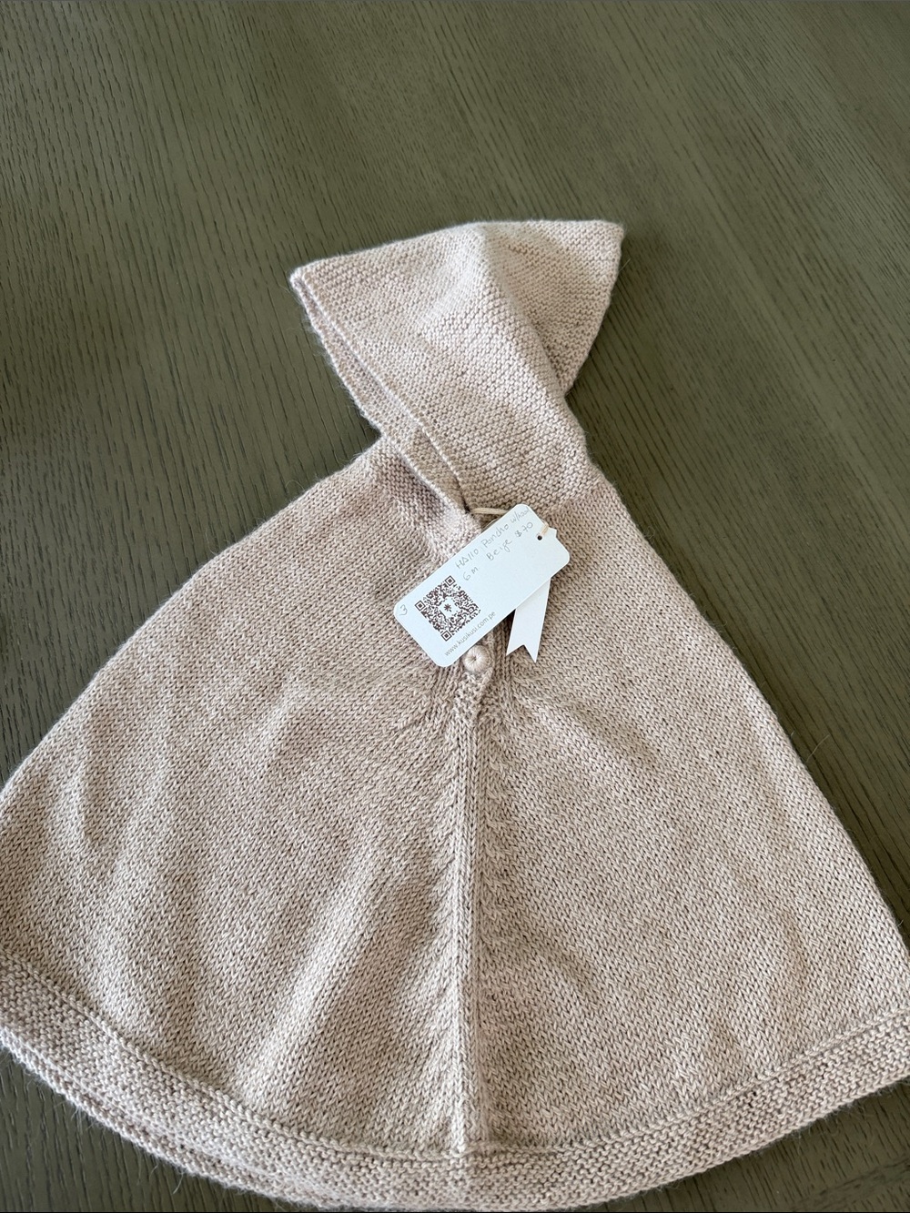 Baby Alpaca Beige Hooded Knit Poncho Sweater - handmade